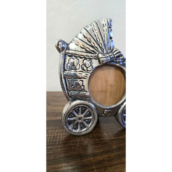 Baby Carriage Pewter Picture Frame Holland Boone With Wooden Back & Easel Stand - Picture 2 of 10